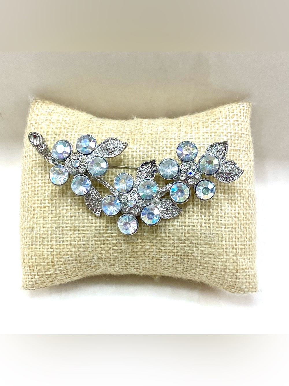 Jaclyn Smith Silver Floral Aurora Crystal Leaf Brooch